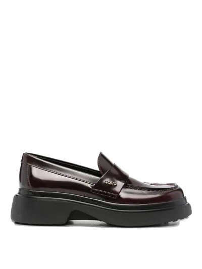 Tod's Leather Loafers With Platform Tods In Brown