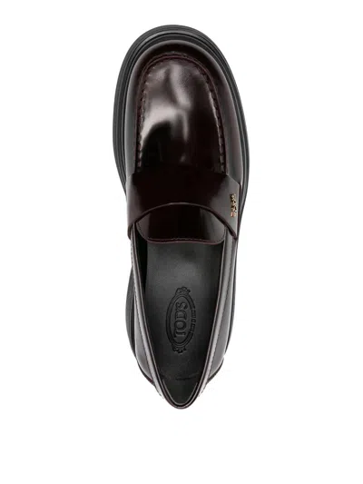 Tod's Leather Loafers With Platform Tods In Brown