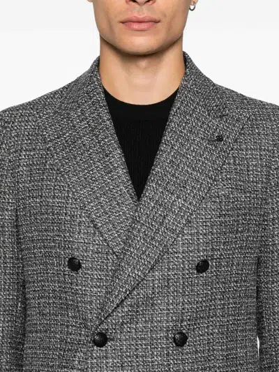 Tagliatore Textured Double-breasted Wool Blend Blazer In Gray