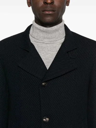 Tagliatore Structured Blue Coat With High Collar In Black