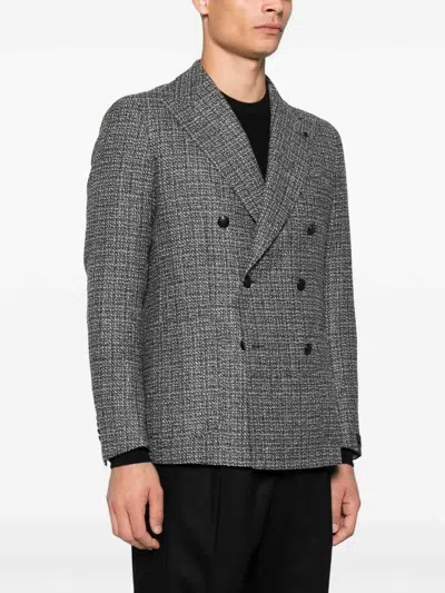 Tagliatore Textured Double-breasted Wool Blend Blazer In Gray