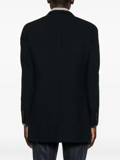 Tagliatore Structured Blue Coat With High Collar In Black