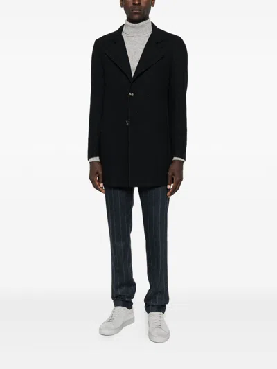 Tagliatore Structured Blue Coat With High Collar In Black