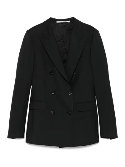 Tagliatore Double-breasted Tailored Blazer In Black Wool Blend In Black