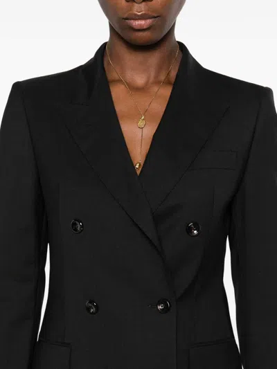 Tagliatore Double-breasted Tailored Blazer In Black Wool Blend In Black