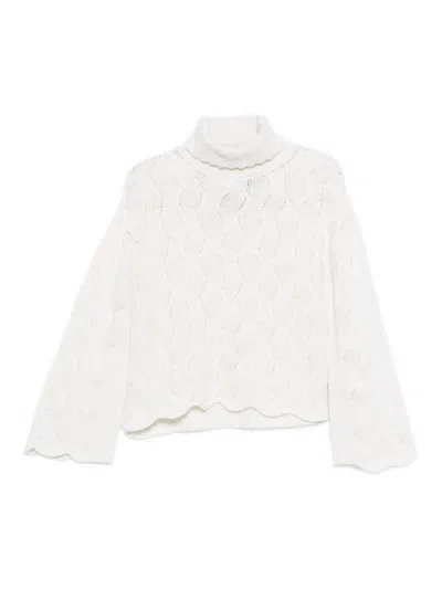 Twinset Textured Cable Knit Sweater With High Turtleneck In White