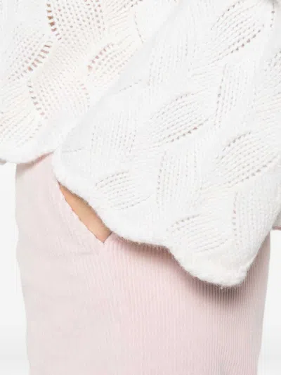 Twinset Textured Cable Knit Sweater With High Turtleneck In White
