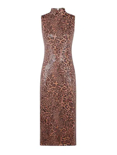 Twinset Twin-set Form-fitting Sleeveless Dress With Leopard Print And Sequin Detailing In Brown