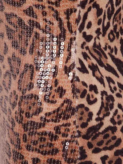 Twinset Twin-set Form-fitting Sleeveless Dress With Leopard Print And Sequin Detailing In Brown
