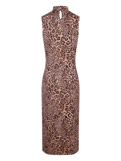 Twinset Twin-set Form-fitting Sleeveless Dress With Leopard Print And Sequin Detailing In Brown