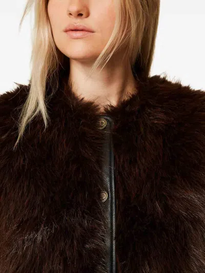 Twinset Twin-set Faux Fur Vest With Leather Back In Brown