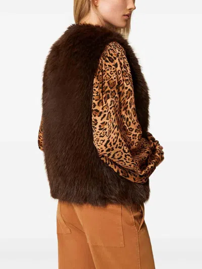 Twinset Twin-set Faux Fur Vest With Leather Back In Brown