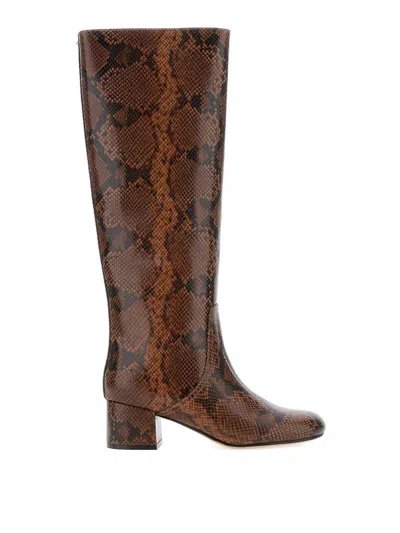 Twinset Glossy Knee-high Ankle Boots With Snakeskin Pattern In Multi