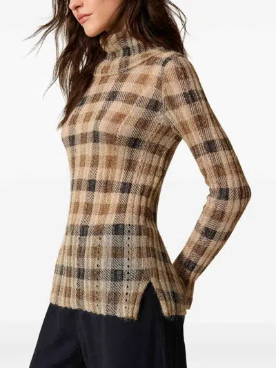 Twinset Twin-set Turtle Neck Sweater Print In Brown