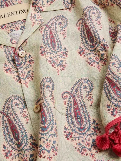 Valentino Paisley Linen Bowling Shirt In Neutral