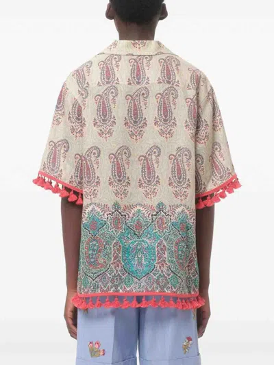Valentino Paisley Linen Bowling Shirt In Neutral