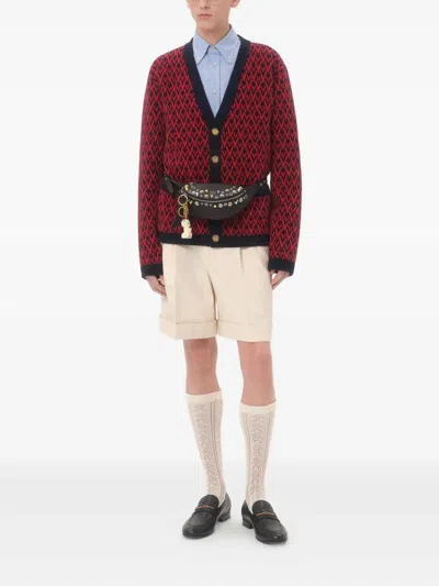 Valentino Toute La V Jacquard Wool Cardigan In Red