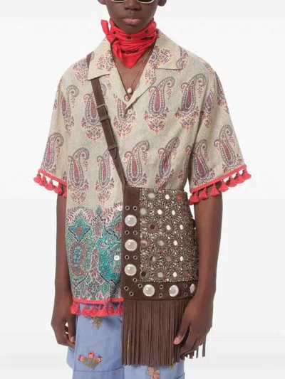 Valentino Paisley Linen Bowling Shirt In Neutral