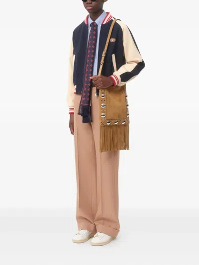 Valentino Wool And Cotton Bomber Jacket With Vlogo And Chat De La Maison Patch In Blue