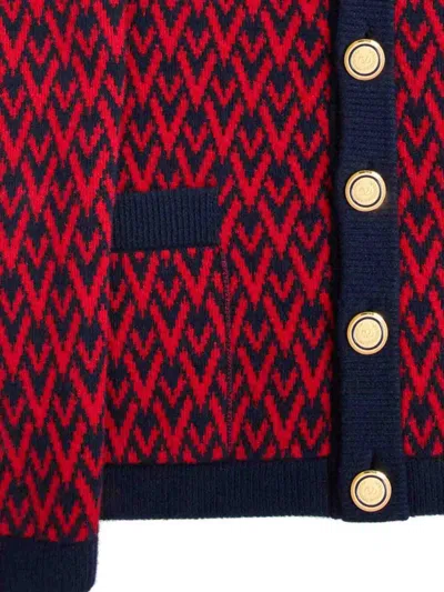 Valentino Toute La V Jacquard Wool Cardigan In Red