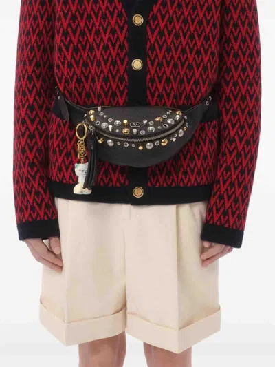 Valentino Toute La V Jacquard Wool Cardigan In Red
