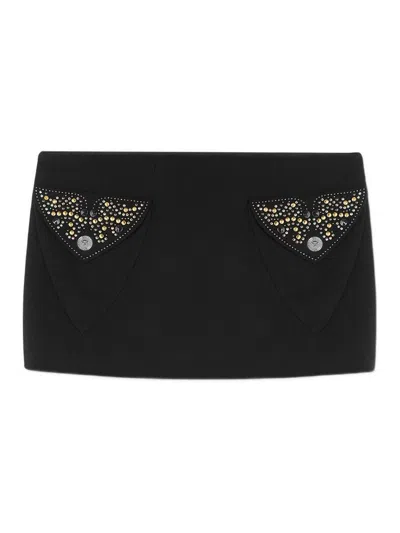 Versace Embellished-pocket Mini Skirt In Brown