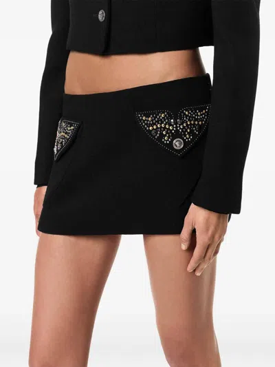 Versace Embellished-pocket Mini Skirt In Brown