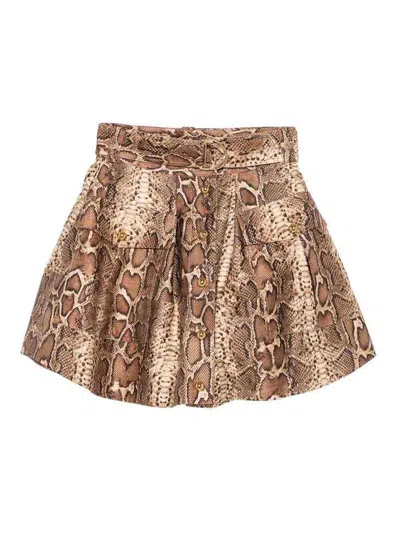 Zimmermann Midi Skirt With Animal Print And Belt In Brown