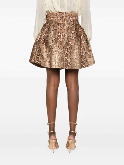Zimmermann Midi Skirt With Animal Print And Belt In Brown
