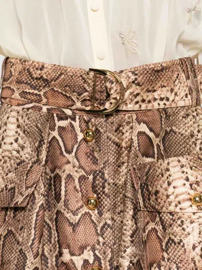 Zimmermann Midi Skirt With Animal Print And Belt In Brown