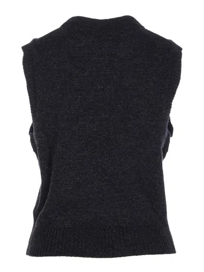 Ganni Flowers Grey Vest In Black