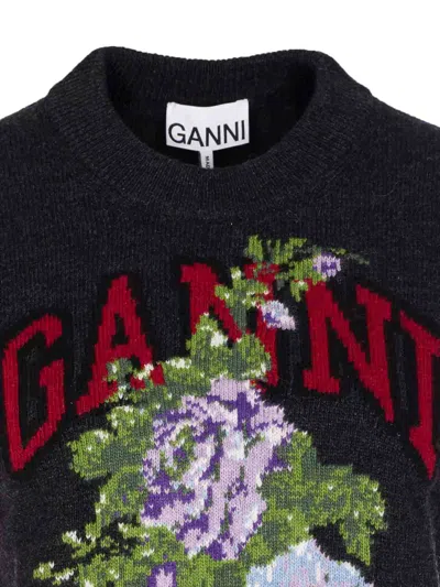 Ganni Flowers Grey Vest In Black