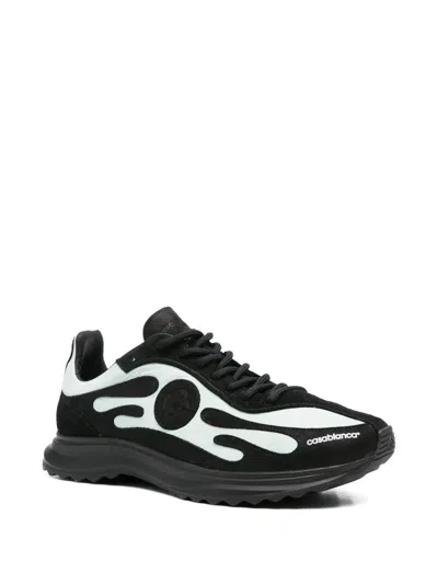 Casablanca Sneakers With Bold Green Flame Accents In Black