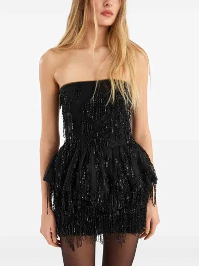 Rotate Birger Christensen Mini Skirt With Abstract Sequin And Bead Embellishments In Black
