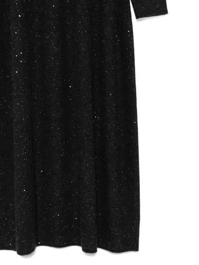 Antonelli Mid-length Black Dress With High Neckline And Sequined Detail In Green