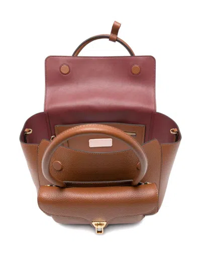 Coccinelle Structured Calfskin Shopper Bag With Gold-tone Accents In Brown