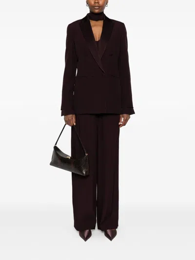 Raquel Diniz Double-breasted Tailored Jacket In Deep Burgundy In Brown