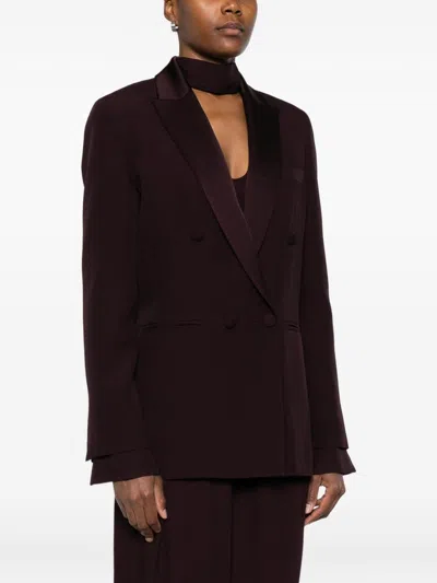 Raquel Diniz Double-breasted Tailored Jacket In Deep Burgundy In Brown