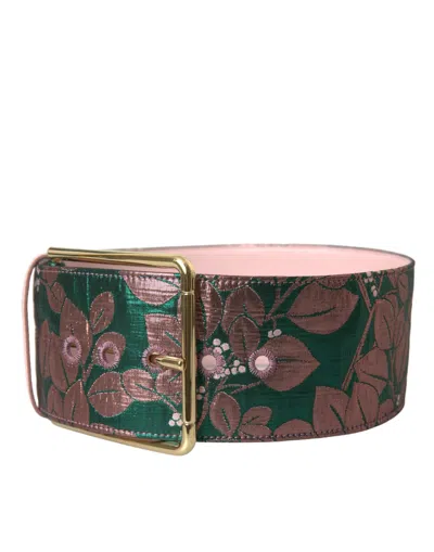 Dolce & Gabbana Multicolor Floral Jacquard Lurex Gold Buckle Belt In Green