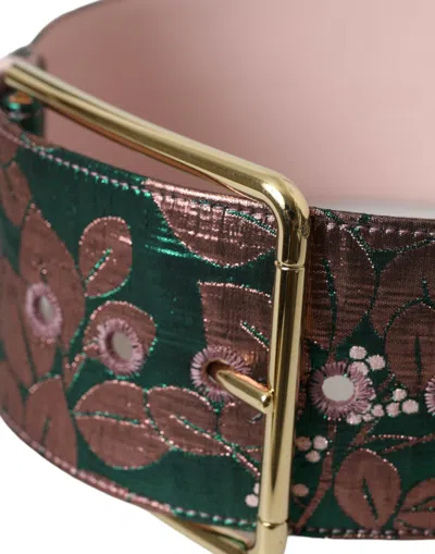 Dolce & Gabbana Multicolor Floral Jacquard Lurex Gold Buckle Belt In Green