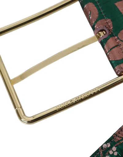 Dolce & Gabbana Multicolor Floral Jacquard Lurex Gold Buckle Belt In Green