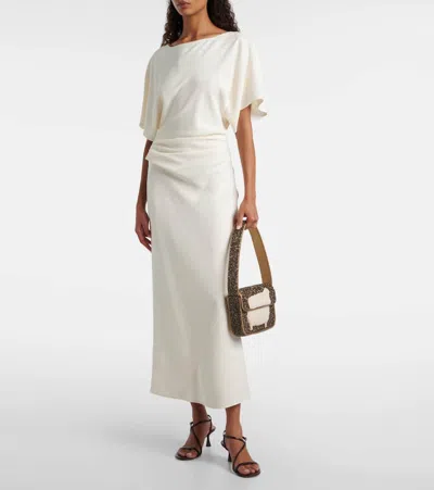 Staud Tommy Fleece-trimmed Beaded Satin Shoulder Bag In Brown