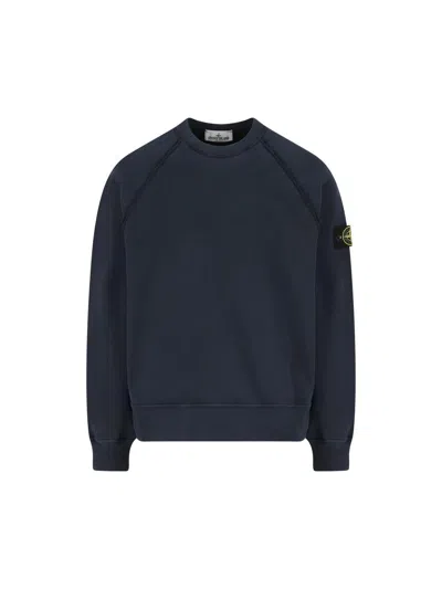 Stone Island Crew Neck Sweatshirt In Organic Brushed Cotton In Blue