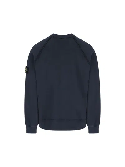 Stone Island Crew Neck Sweatshirt In Organic Brushed Cotton In Blue