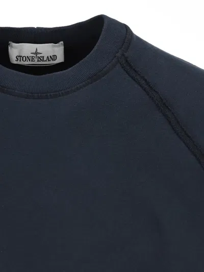Stone Island Crew Neck Sweatshirt In Organic Brushed Cotton In Blue