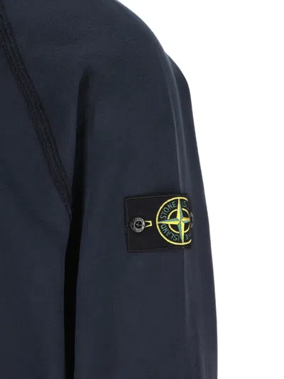 Stone Island Crew Neck Sweatshirt In Organic Brushed Cotton In Blue