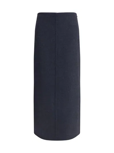 Brunello Cucinelli Virgin Wool Midi Skirt In Blue