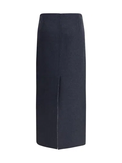 Brunello Cucinelli Virgin Wool Midi Skirt In Blue