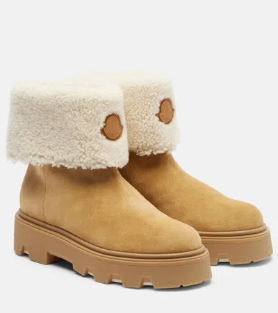 Moncler Aurea Suede And Shearling Mid Ankle Boots In Multi