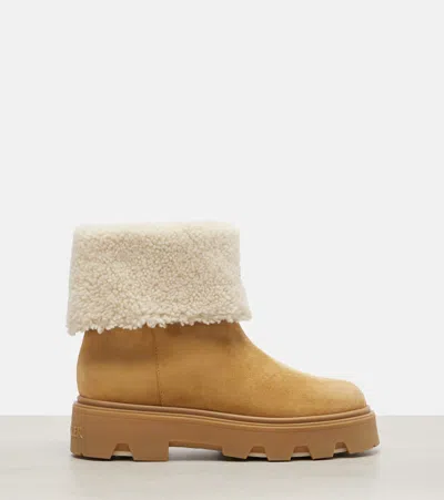 Moncler Aurea Suede And Shearling Mid Ankle Boots In Multi